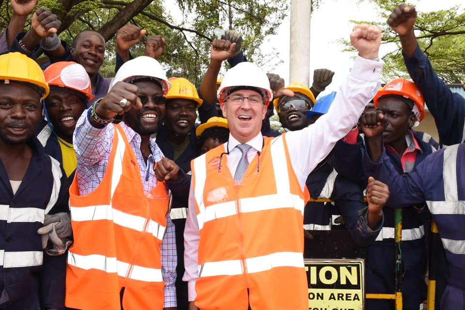 Governor Anyang Nyong’o together with EABL official in a Jovial Mood inspecting construction work going on at East Africa Breweries Limited’s plant in Kisumu Central sub county